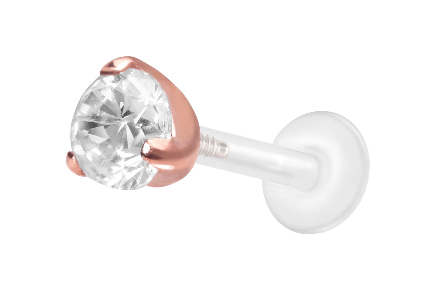 PTFE Labret Piercing mit Innengewinde + Titan-Aufsatz EINGEFASSTER KRISTALL
